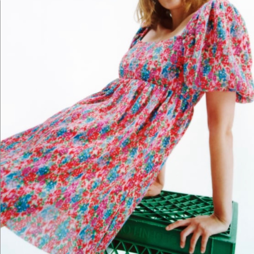 Zara pink flower pleated dress